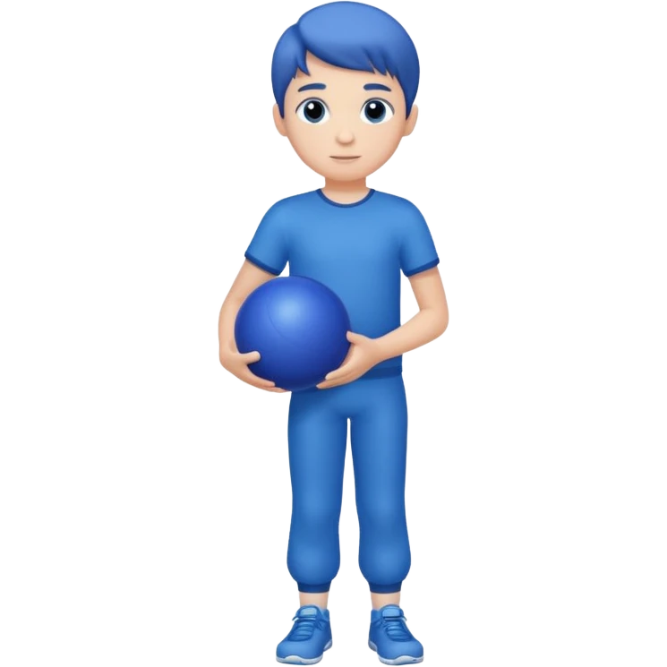 A boy holding a blue ball full body. emoji
