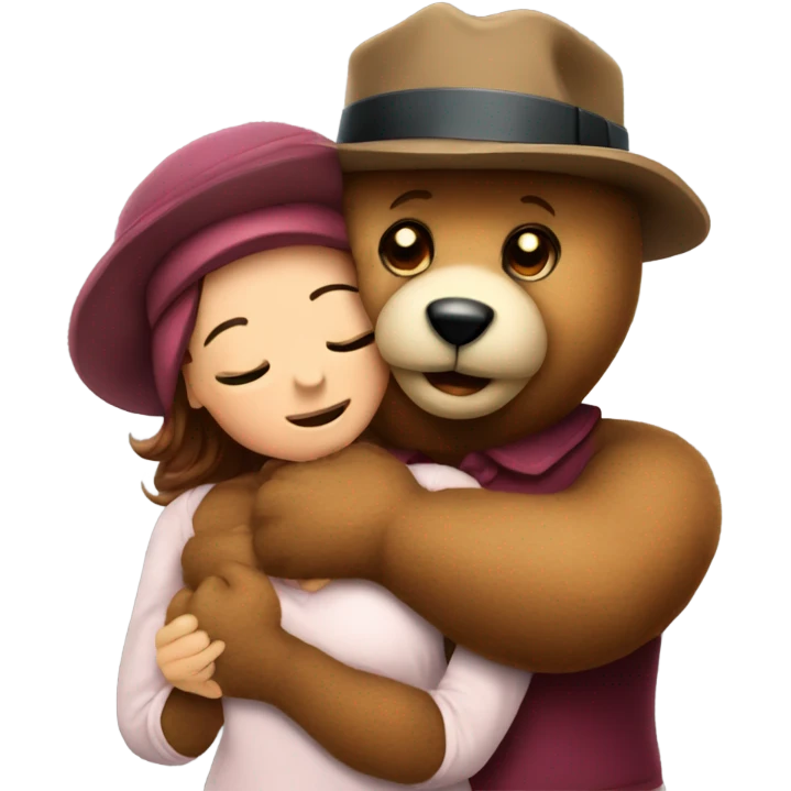 Teddy bear with hat hugging wife emoji