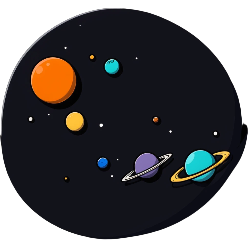 Bright planets and stars floating, white background, high saturation, colorful emoji