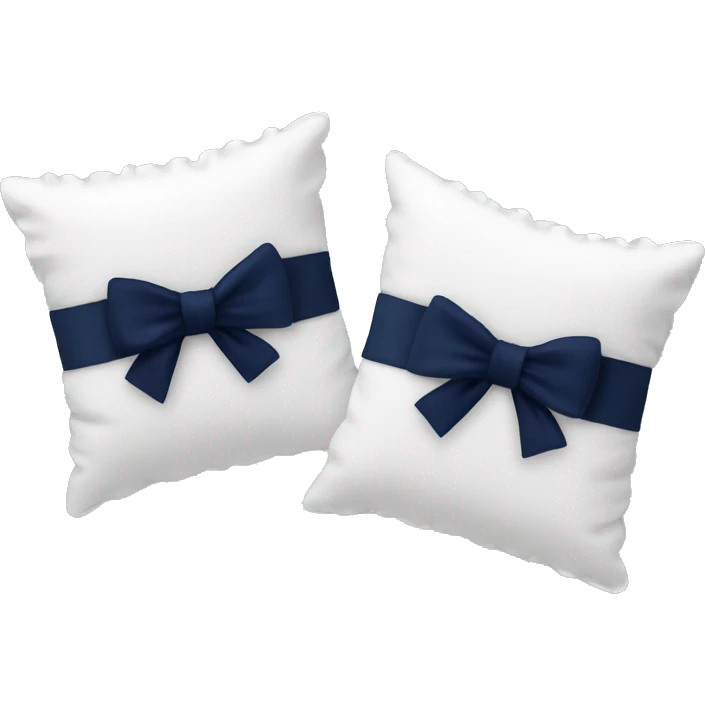 2 white pillows with ruffles and a navy blue bow emoji