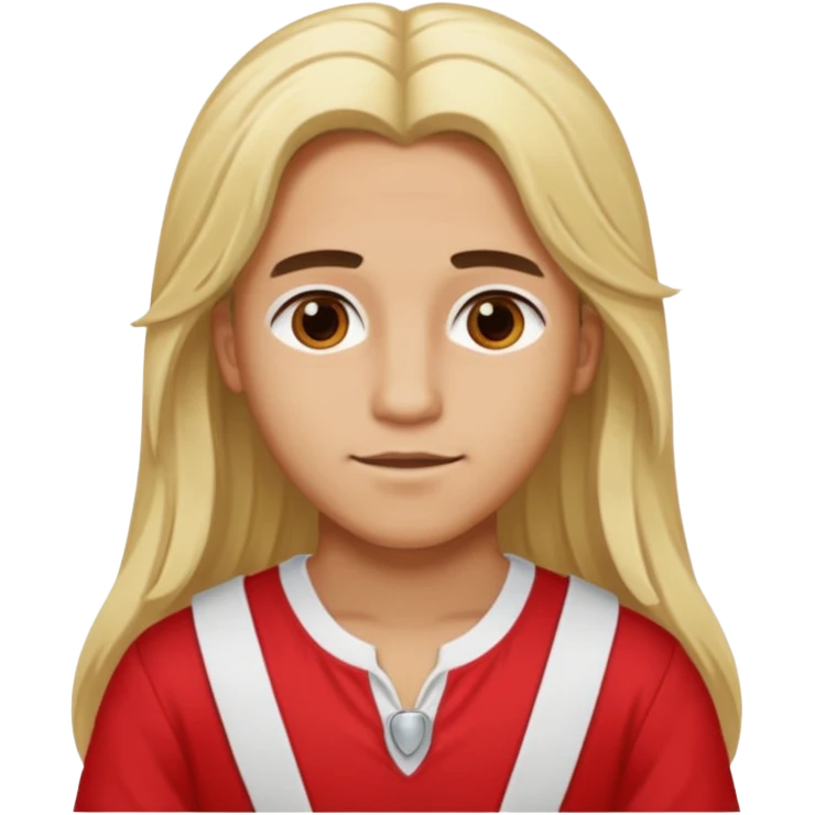 Adonis, Beauty God from Rome Mythology with long blonde hair, red and white outfit, emoji