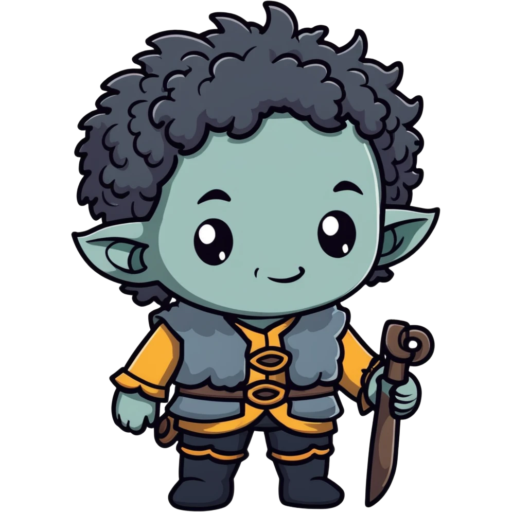 DnD firbolg with grey skin and black curly hair emoji