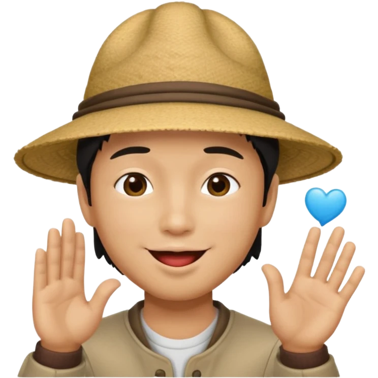 asian man in asian hat blowing a kiss emoji