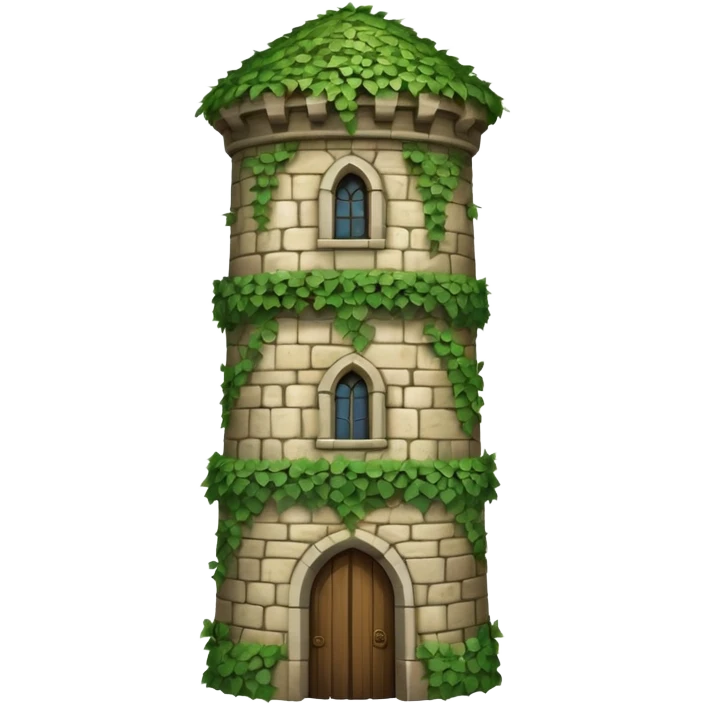 A medieval tall round tower covered in ivy vines. emoji