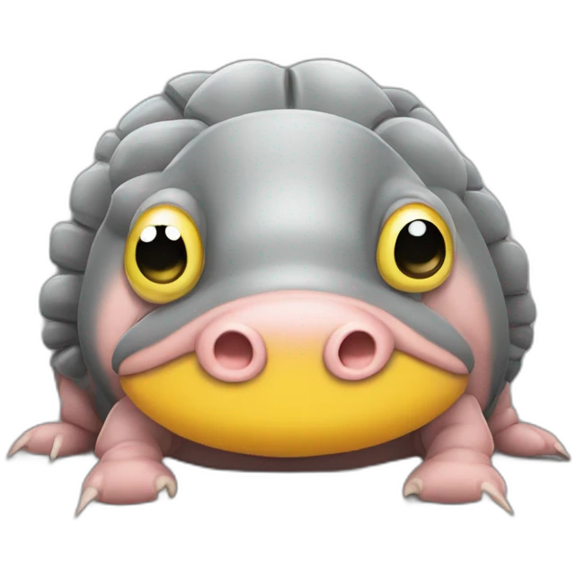 Gray pig armadillo centipede insect with yellow duck face emoji