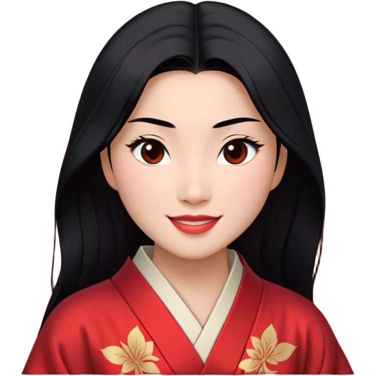 Cinematic Realistic Radiant Mulan Portrait, presenting Mulan with a warm, confident smile and lifelike light-toned skin that appears almost luminous under natural daylight. Her sleek black hair is rendered in meticulous detail, and her traditional robe—accented with understated red highlights—is depicted with realistic fabric textures and folds. The overall image exudes a gentle, inviting glow, high shine, and refined detail that captures her poised elegance and inner resilience in a painterly, authentic style. emoji