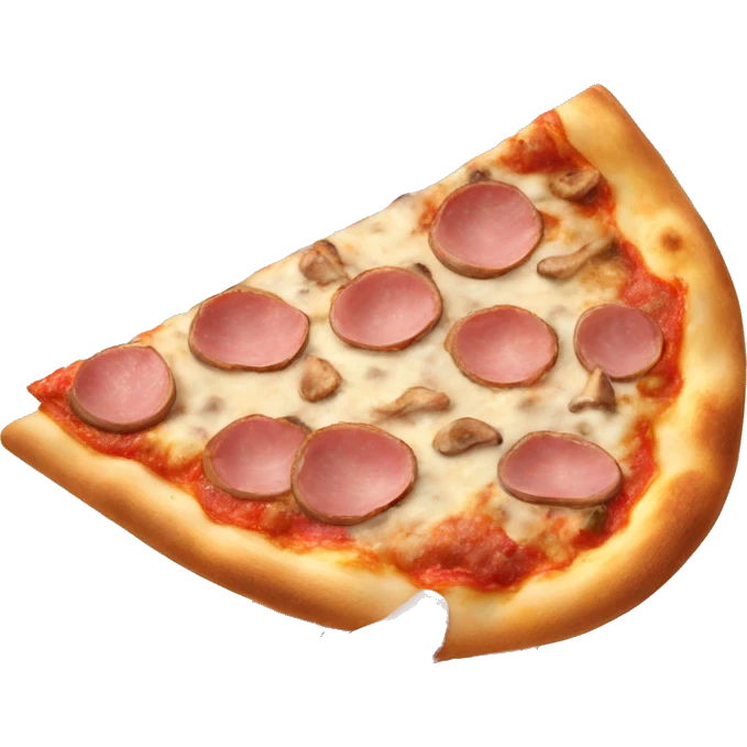 Mushroom and ham pizza with a slice being held up emoji