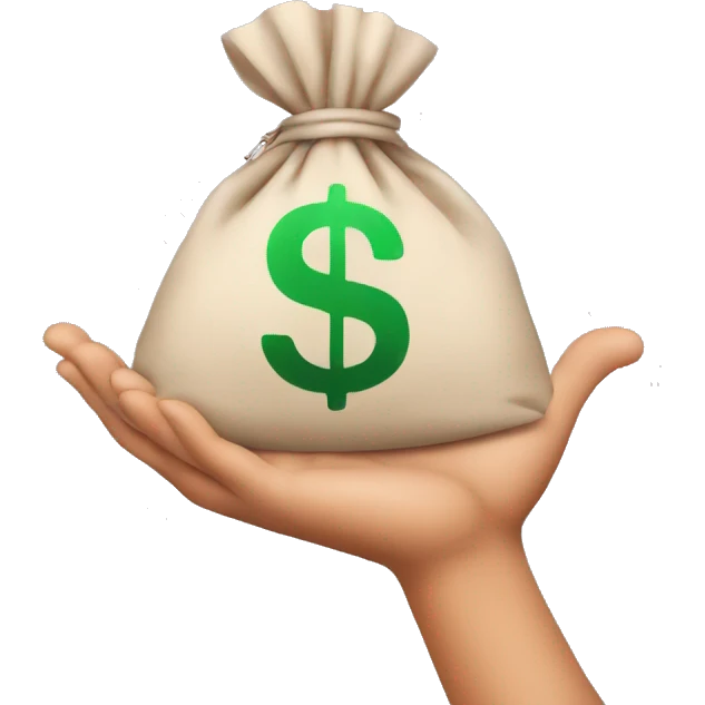 hand holding a bag with dollar sign on it emoji
