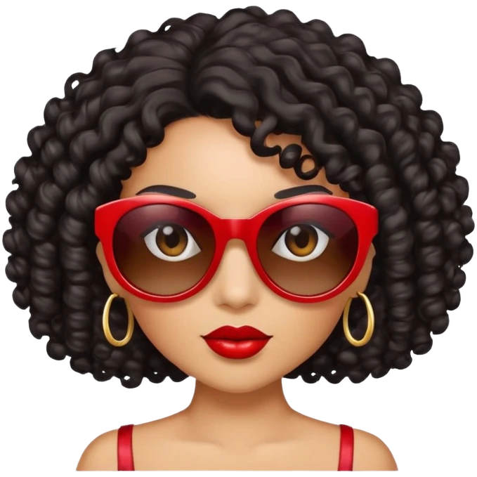 red diva with black curly hair and sunglasses and light brown skin emoji