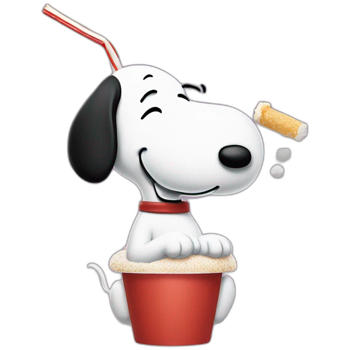 Snoopy breathing up sugar with a straw through his nose emoji