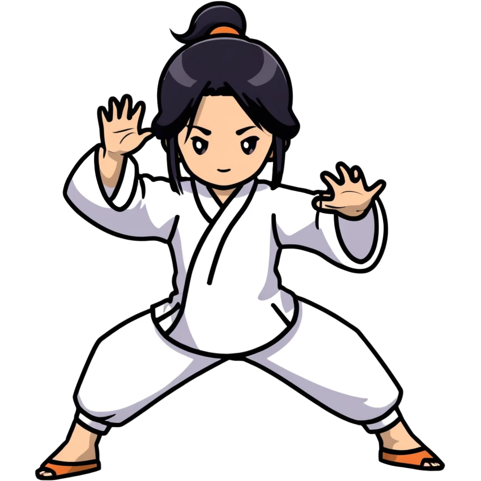 lightskin young girl with black straight hair and dark eyes, taichi movement, focused face emoji