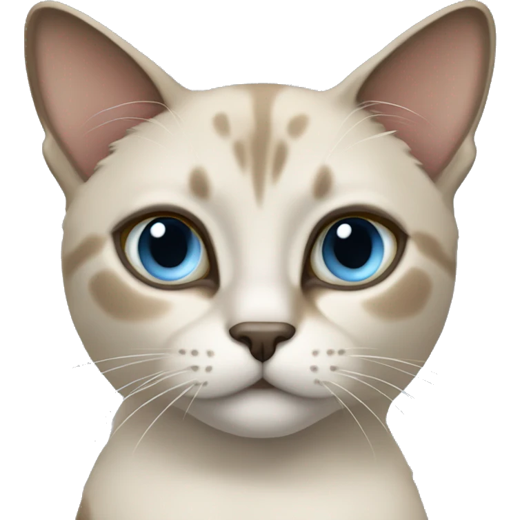 Thai breed cat with a light cream-brown body, dark gray nose and face, ears, and paws. sharp ears, and striking light blue eyes  emoji