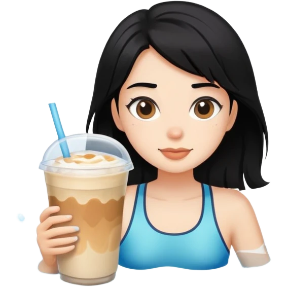 A black haired girl swimming in an iced latte  emoji