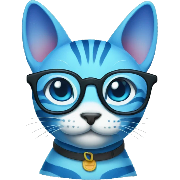 striped blue cat with glasses emoji