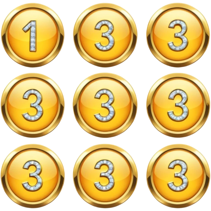 Gold badges with diamonds for paid subscriptions at different levels with the number 3 emoji