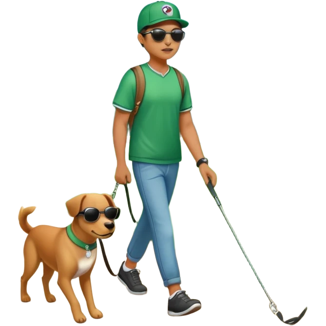 a dog on a leash with a person in a green park setting emoji