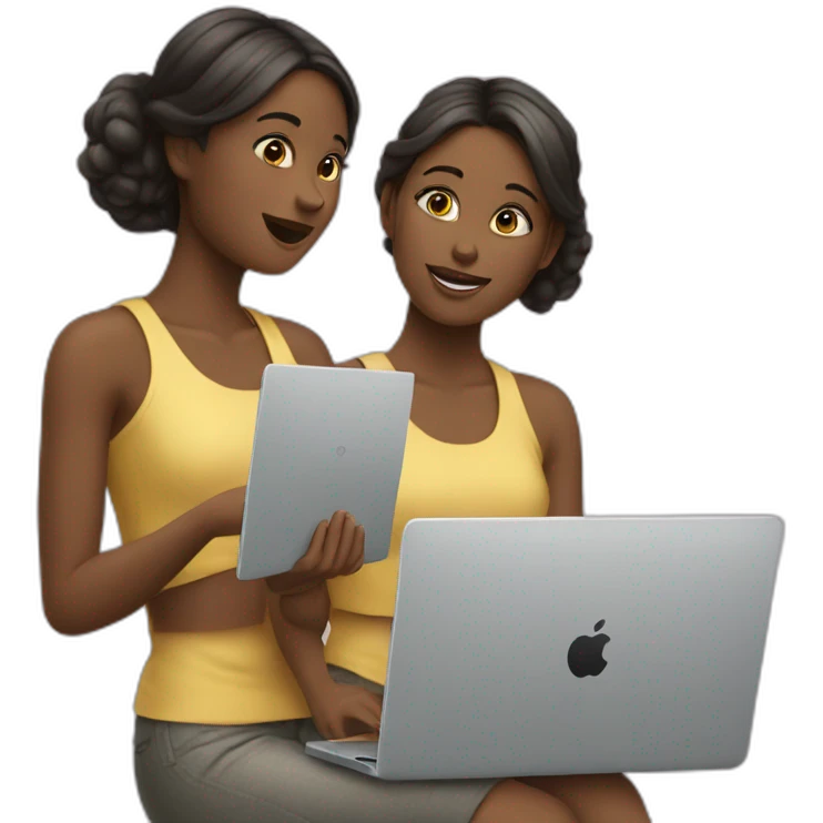 two fair girls with Macbooks emoji