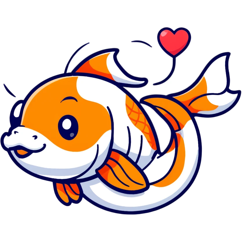 cute cartoon koi fish holding a heart emoji