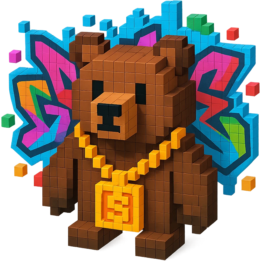 Russian grizzly bear with a rapper chain, with a graffiti background emoji