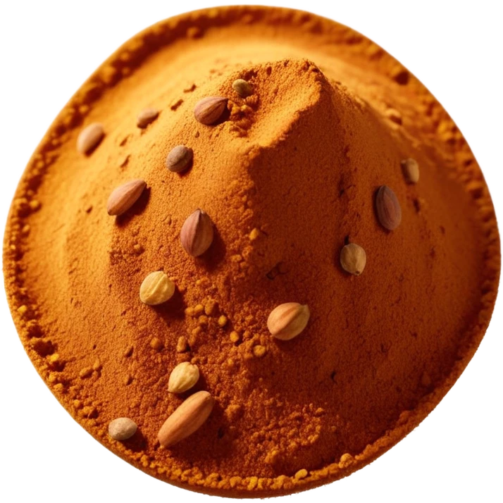 pinch of Ras el Hanout powder, warm earthy palette, fine grainy texture, visible spice specks, dry aromatic, clean 3D rendered, no faces emoji