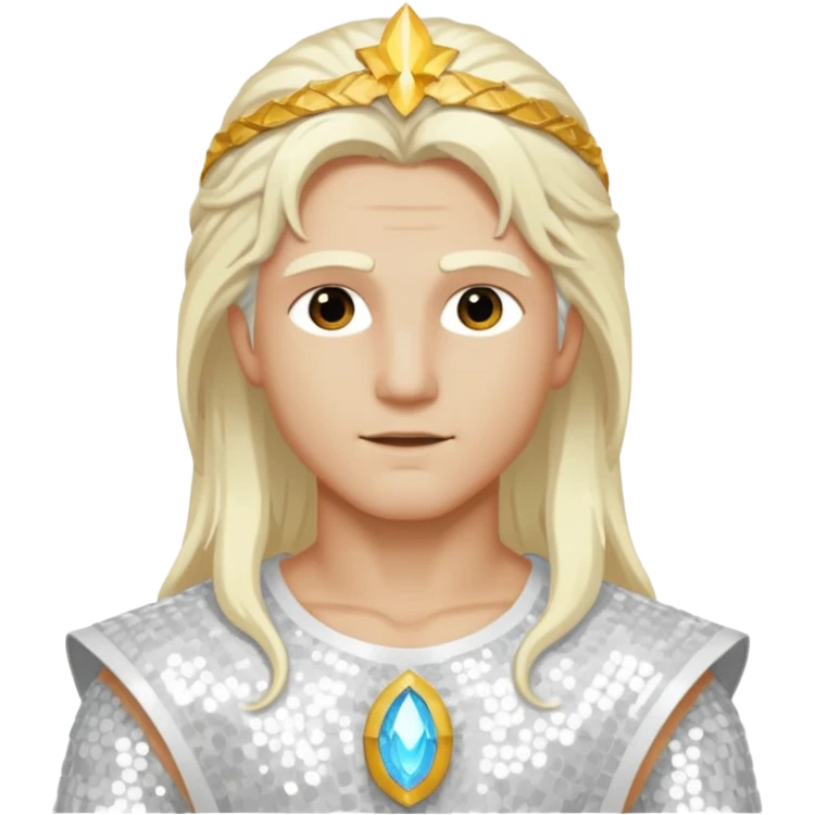 Apollo, God of Light from Gods and Goddesses with long white blonde hair, white sequin outfit emoji