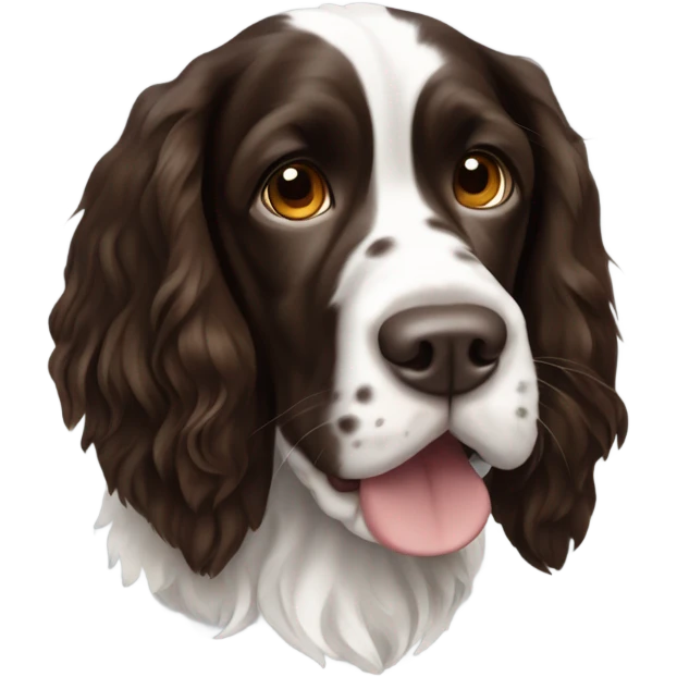 an english springer spaniel that is dark brown and white emoji