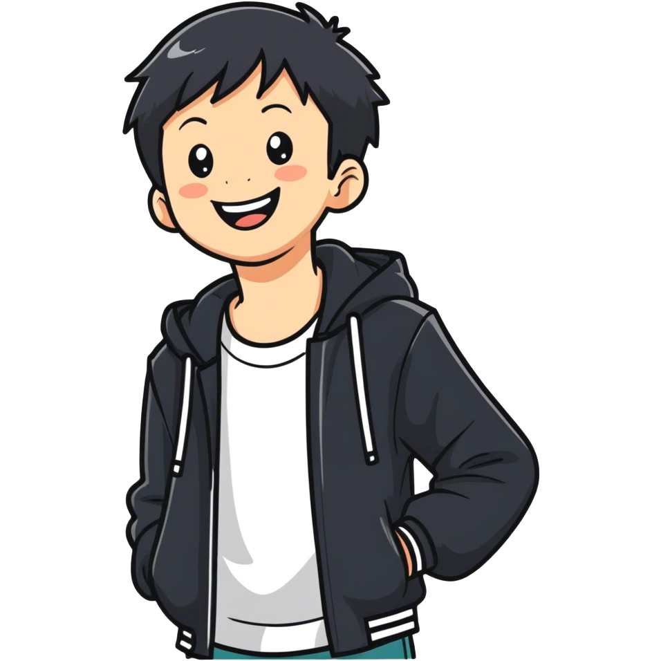 smiling boy in black jacket emoji