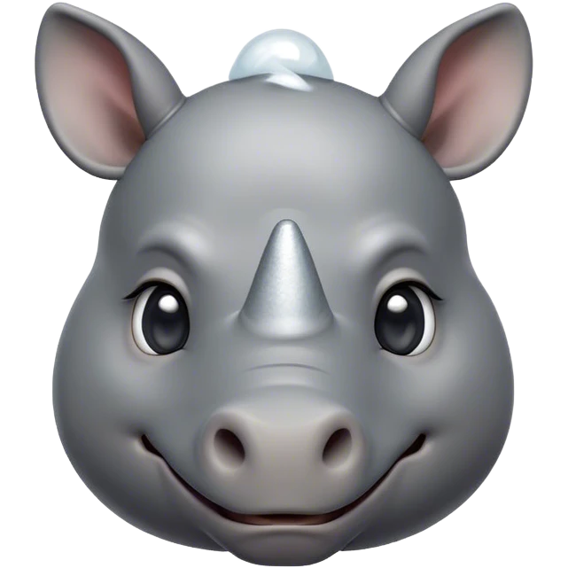 Cinematic Cute Rhinoceros Portrait Emoji, Head tilted playfully and inquisitively, featuring a rugged, glossy slate-gray hide with a gentle, rounded white horn and round, sparkling eyes filled with curious wonder, Simplified yet irresistibly adorable features, highly detailed, glowing with a warm, friendly glow, high shine, affectionate and mighty, stylized with a touch of ancient charm, bright and endearing, soft glowing outline, capturing the essence of a mischievous yet loving rhinoceros, so playful it feels like it could stomp out of the screen and into your arms! emoji