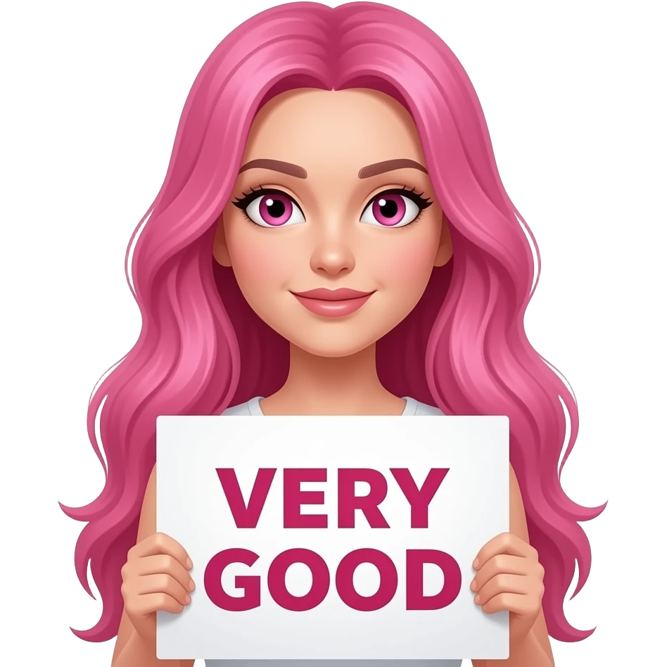 sexy girl with long pink hair and pink eyes wearing a holding a VERY GOOD sign emoji