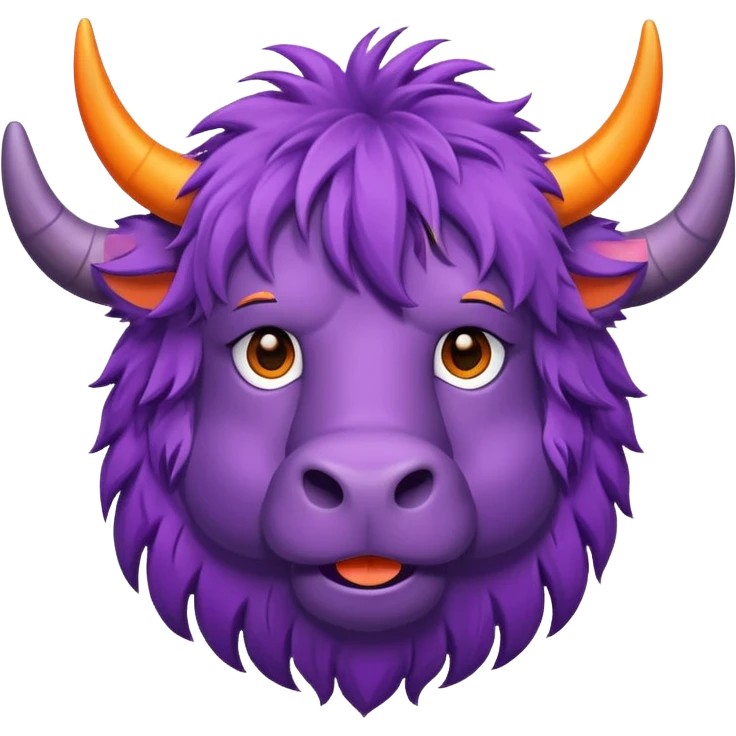 a purple yak Head with pieces of orange paper hanging in his head emoji