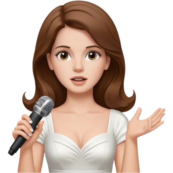 minimalist emoji of Lana Del Rey in a white dress, singing, microphone in hand, clean and simple lines emoji