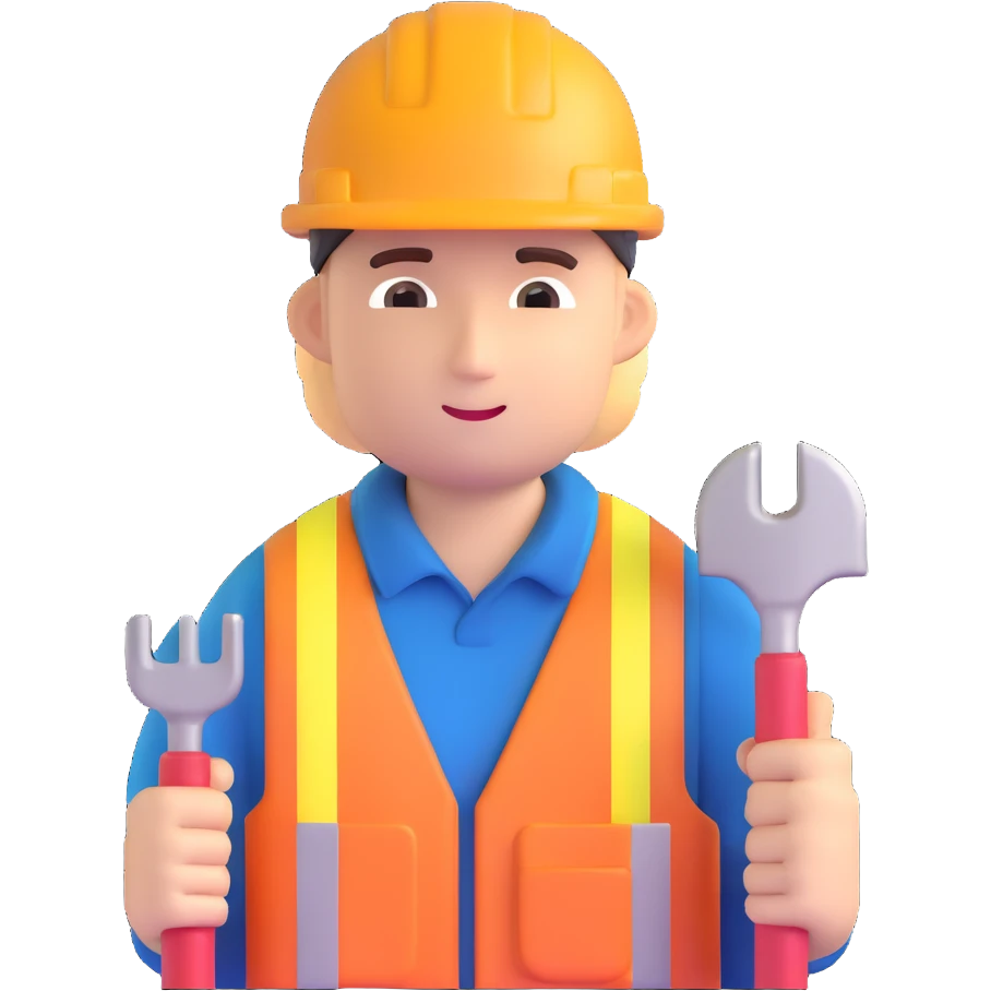 happy construction worker with hard hat and tools emoji