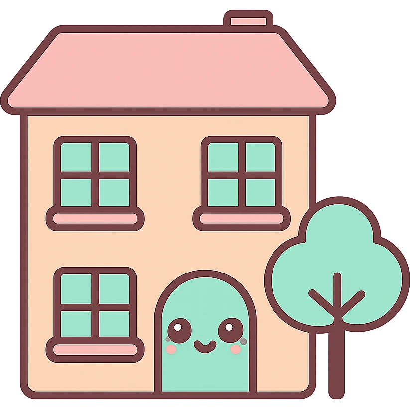 Remove the background so the building is on a transparent background, keep the kawaii chibi anime style with flat pastel colors, thick outlines, and simple cute features. emoji
