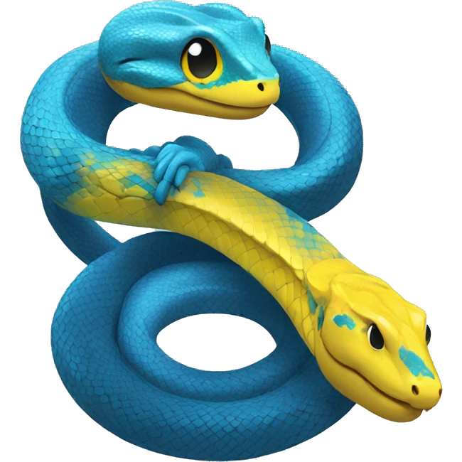 a blue python tangled with a yellow python evoking the python programming language logo emoji