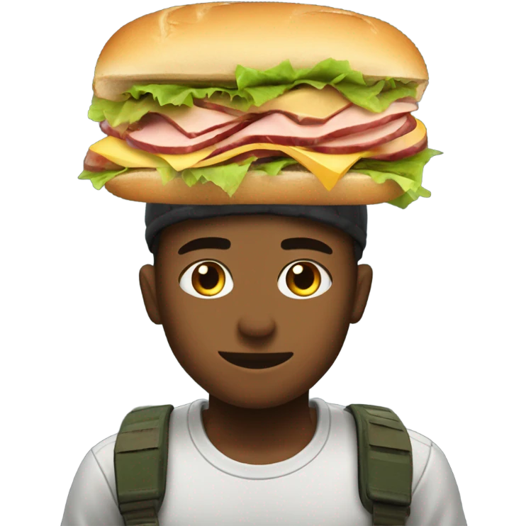 Boy playing call of duty with sandwiche on his head emoji