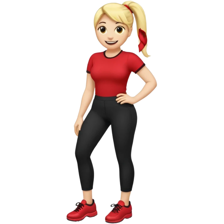 A smiley yellow emoji (like 😊) with a ponytail, red shirt, big breasts, black pants, ass and red shoes emoji