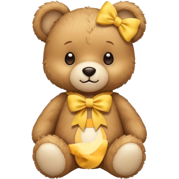 Cute flat-style teddy bear icon for infant daycare. wear a yellow bow in neck
 emoji