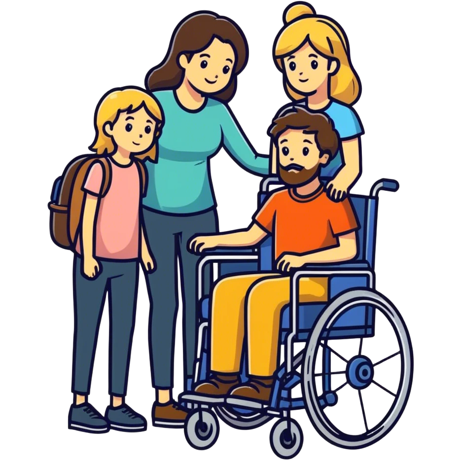 Brown haired bearded son in a wheelchair with blonde women emoji