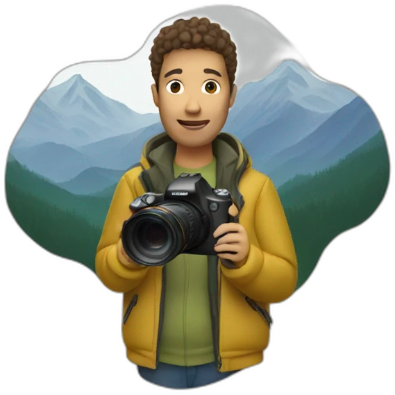 Person in oliv jacket with camera on mountain emoji