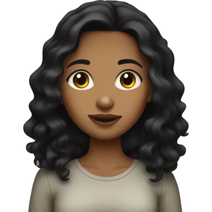 Tan girl with wavy black hair using her iPad  emoji