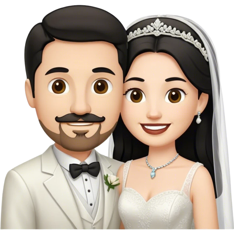 couple, a white woman with long black hair, and a white man with short brown hair goatee mustache, wedding emoji