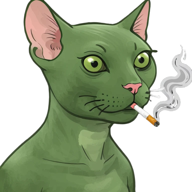 Hairless cat smoking THC emoji