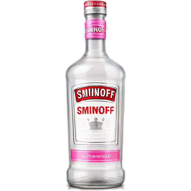 Realistic clear smirnoff bottle with pink lid and label. emoji