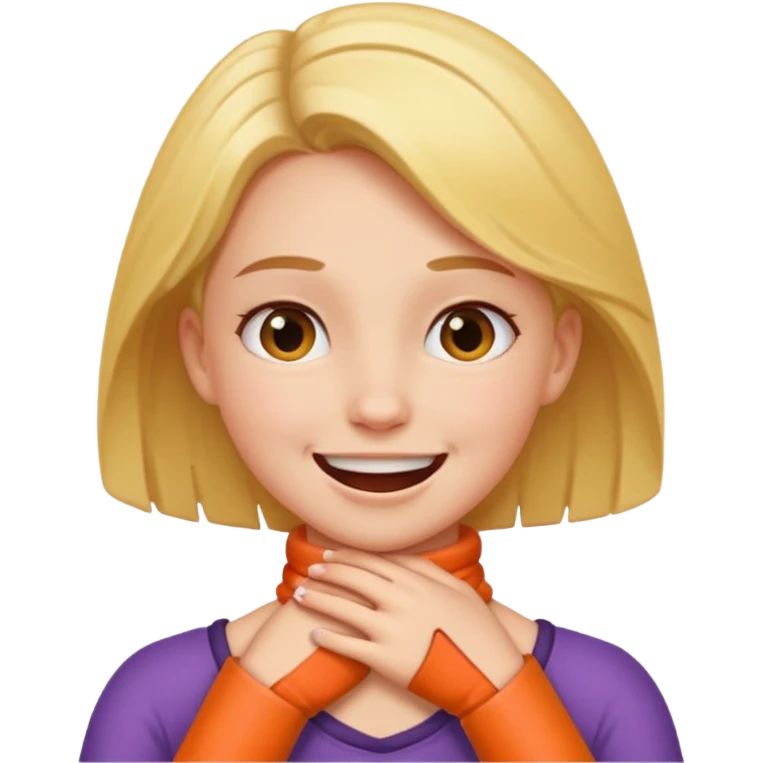 Girl with arms around her neck choking but smiling emoji