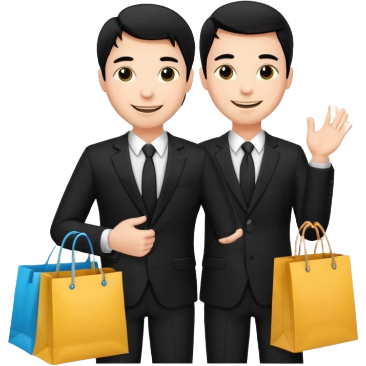 elegant man black hair in a black suit with clothing shopping bag emoji