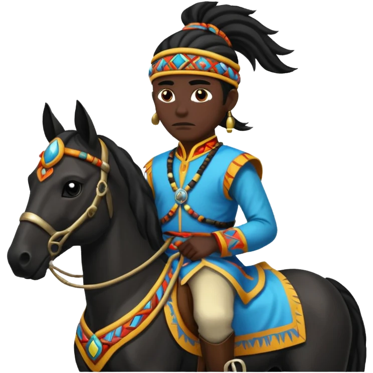 shaman riding horse wearing racing cloth black emoji