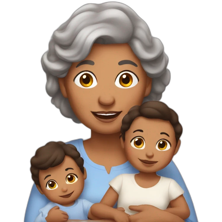 Grandma, brown skin, with babies, Latina, long brown hair emoji