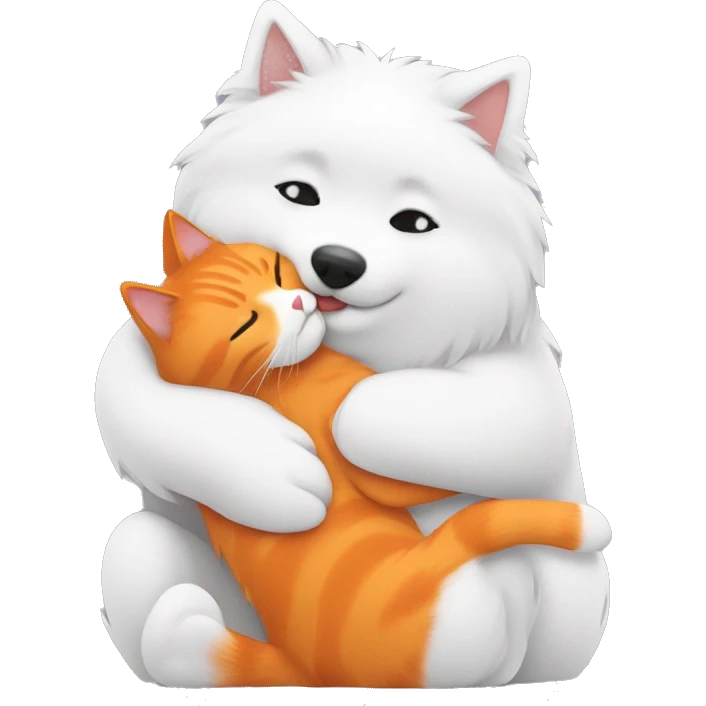 Samoyed hugging a full orange cat  emoji