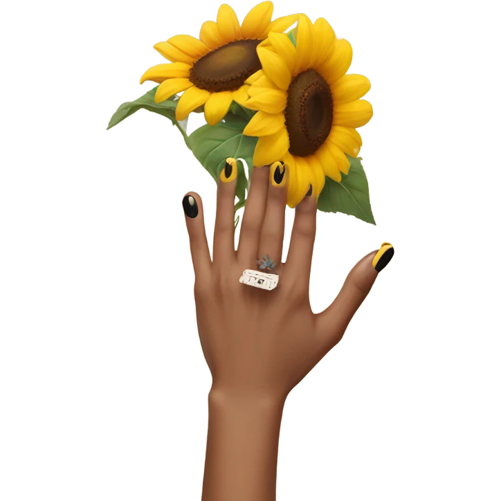 hand holding a sunflower with coffin shaped acylics on her nails  emoji