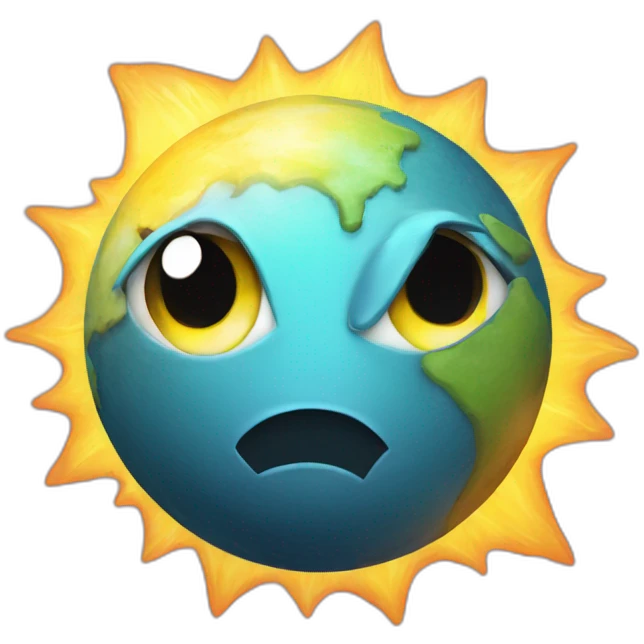 planet Sun with a cartoon sophisticated face with big courageous eyes emoji